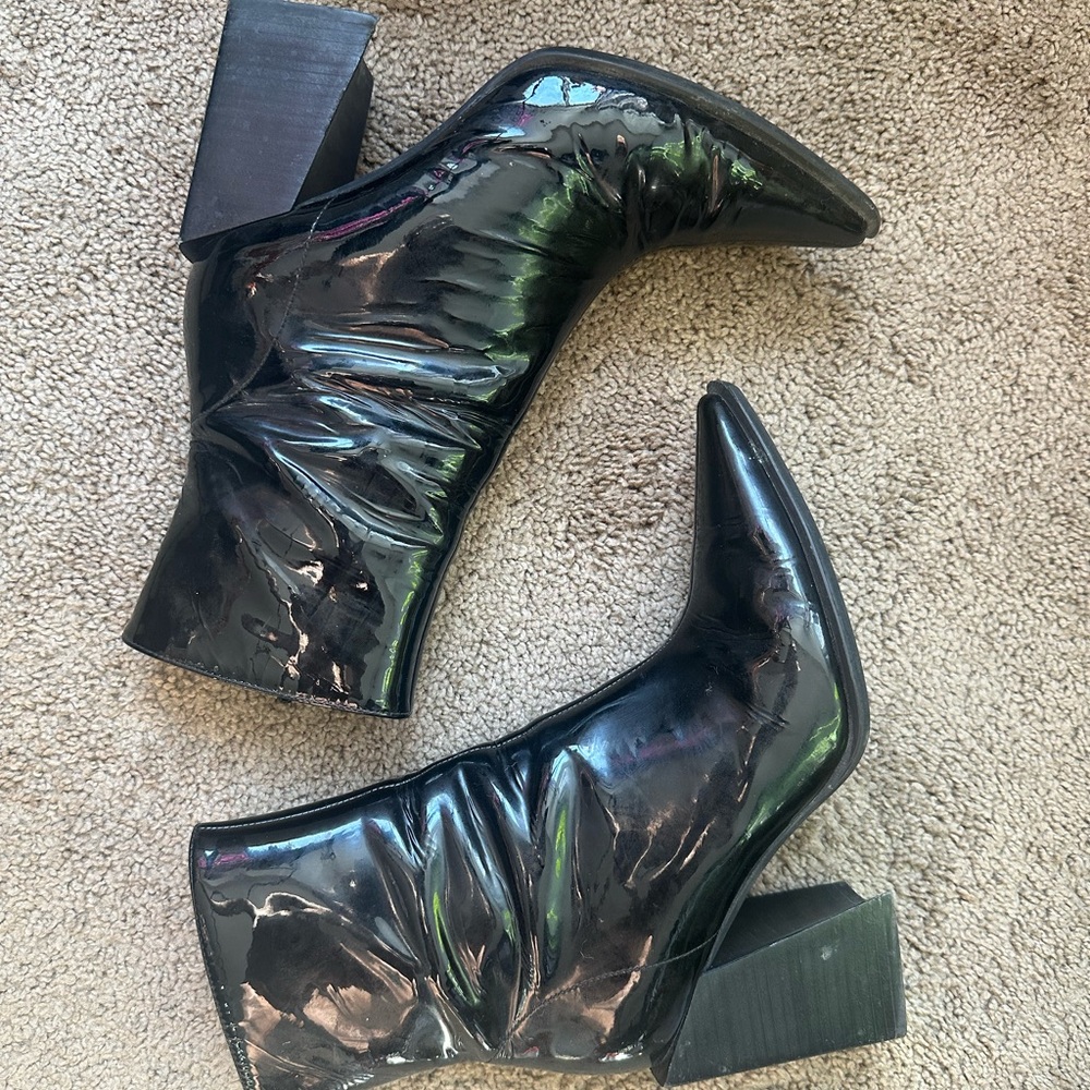 jeffrey campbell la-siren black patent leather pointed toe boot